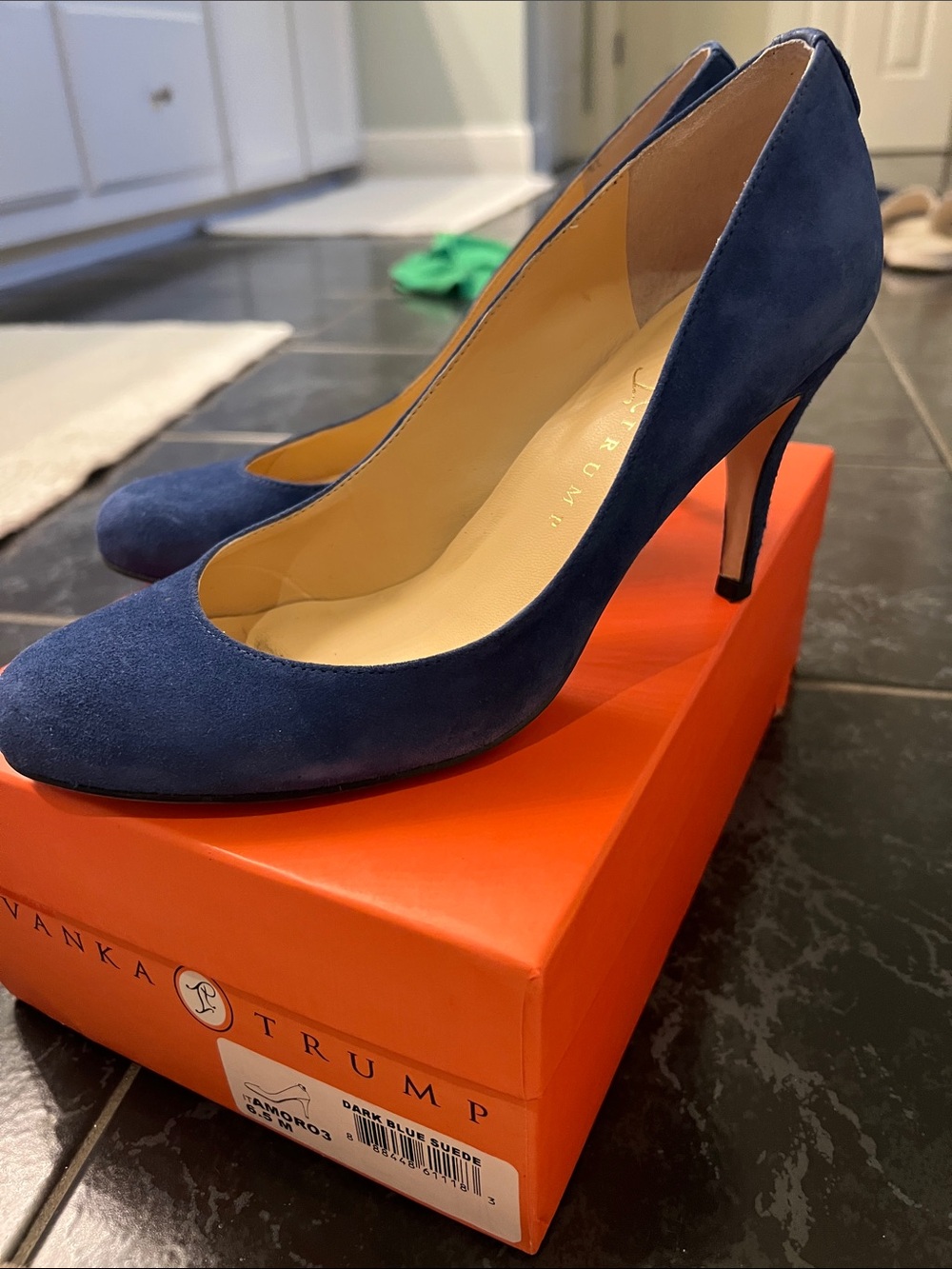 Ivanka Trump Amoro Dark Blue Suede Round-Toe Pump